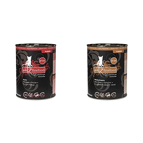 catz finefood Purrrr Huhn Monoprotein Katzenfutter nass N 103 für ernährungssensible Katzen 70% Fleischanteil 6 x 400g Dose Purrrr Wildschwein Monoprotein Katzenfutter nass N 109 6 x 400g Dose