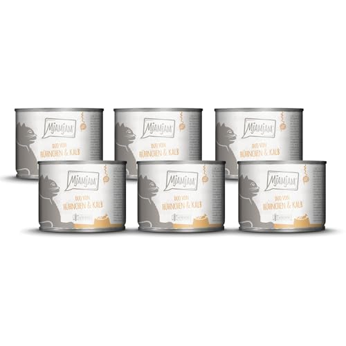 MjAMjAM - Premium Nassfutter für Katzen - DUO von zartem Hühnchen Kalb an gedämpftem Kürbis 6er Pack 6 x 200g getreidefrei mit extra viel Fleisch