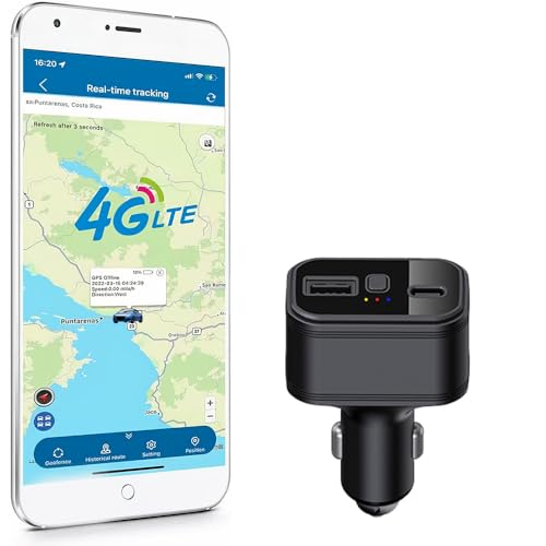 TKMARS 4G LTE GPS Tracker ohne ABO Dual-USB Auto Zigarettenanzünder Auto GPS Ortungsgerät Autotelefon-Ladegerät Peilsender für Auto mit kostenloser App Webplatform TK818