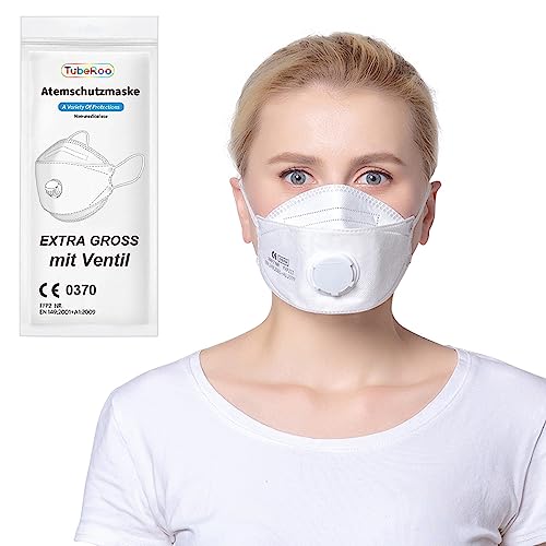 TubeRoo FFP2 Maske mit Ventil Fischform 1 Stück Masken großer Kopf Versand aus Deutschland Staubmaske Feinstaubmaske Staubschutzmaske Atemschutzmaske mit Ausatemventil Kopfband Ohrschlaufen