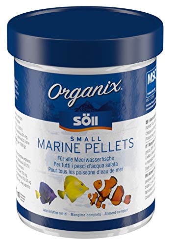 Söll Organix Small Marine Pellets - Feines Fischfutter für Meerwasserfische und Aquarienfische Proteine und Vitamine für natürliche Ernährung im Aquarium 1er Pack - 270 ml
