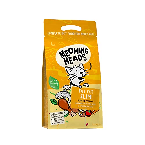 Meowing Heads Fat Cat Slim Trockenfutter Katzen 100% Natürliches Gourmet Katzenfutter mit Huhn und Fisch Diät Katzenfutter mit Getreidefreier Rezeptur und Reduziertem Fettgehalt 1 5 kg