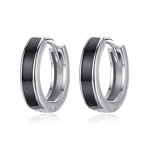 TANGPOET Schwarz Creolen für Herren 925 Sterling Silber Kleiner Schläfer Ohrring Damen Huggie Ohrringe Geschenke für Jungen Frauen Beste Freunde 12mm