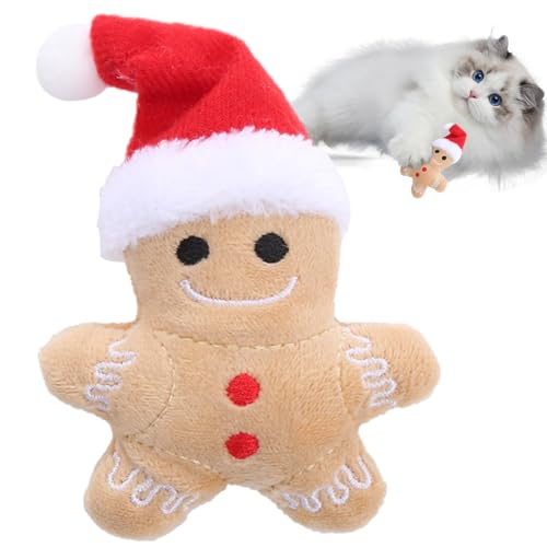 2 Stück Weihnachts-Katzenspielzeug Lebkuchenmann Katzenminze-Spielzeug Für Katzen Weihnachts-Lebkuchenmann-Katzen-Plüschtier Weihnachts-Katzenkauspielzeug Interaktives Plüschtier Für Hauskatzen