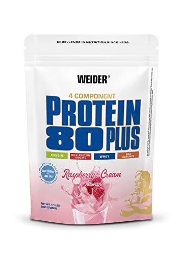 WEIDER Protein 80 Plus Mehrkomponenten Pulver Eiweißpulver für cremige unverschämt leckere Eiweiß Shakes Kombination aus Whey Casein Milchprotein-Isolat Ei-Protein Himbeer-Sahne 500g