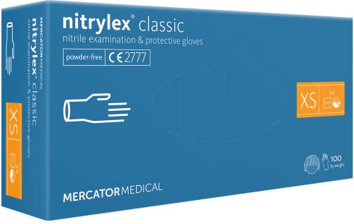 MERCATOR MEDICAL Nitrilhandschuhe puderfreie Einweghandschuhe NITRYLEX CLASSIC Größe XS - 100 Stück texturierte Fingerspitzen latexfreie Einmalhandschuhe Nitril-handschuhe blau