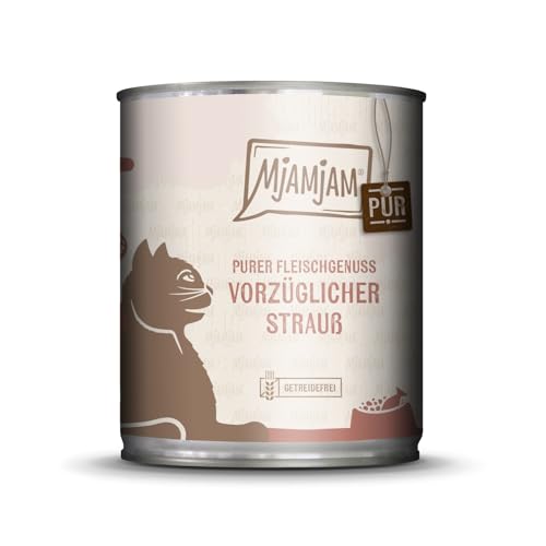 MjAMjAM Premium Nassfutter für Katzen - Purer Fleischgenuss vorzüglicher Strauß pur 1er Pack 1x 800g getreidefrei mit extra viel Fleisch