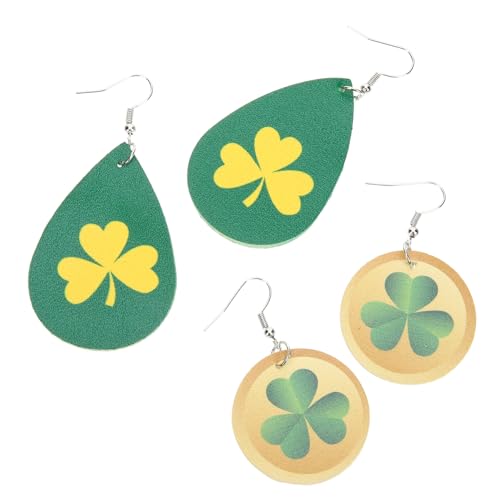 Generisch 2 Paar Ohrringe Ohrhänger Creolen Aus Sterlingsilber Kleeblatt-creolen St. Patricks Day Halskette Vierblättrige Halskette St Patrick Day Zubehör Kunstleder