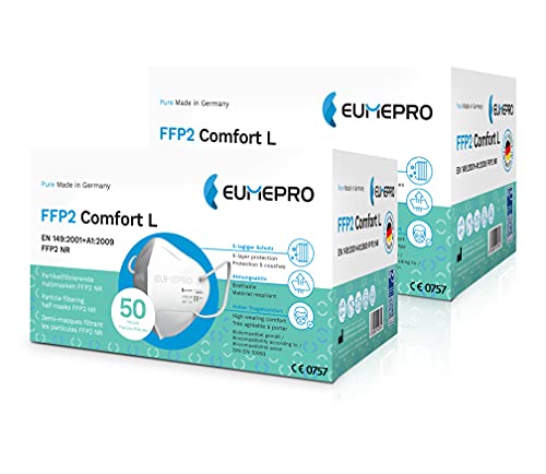 EUMEPRO FFP2 Comfort L 2 x 50 Stück FFP2 Masken hergestellt UND Zertifiziert aus Deutschland EN 149 2001 A1 2009 CE 0757