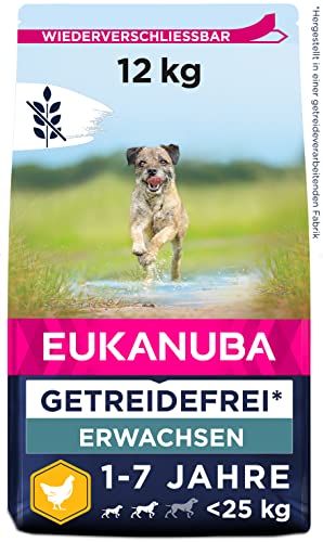 Eukanuba Hundefutter getreidefrei mit Huhn für kleine und mittelgroße Rassen - Trockenfutter für ausgewachsene Hunde 12 kg