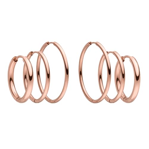 PURELEI Echo Ohrring Set Gold Silber Rosegold Set aus wasserfesten Creolen für Damen 3 Paar Creolen aus Edelstahl Geschenk für Frauen Verschiedene Größen Ros gold