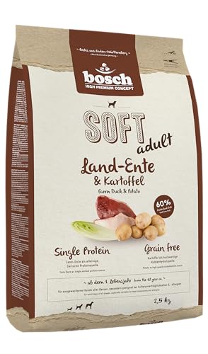 bosch HPC SOFT Land-Ente Kartoffel halbfeuchtes Hundefutter für ausgewachsene Hunde aller Rassen Single Protein grain-free 1 x 2.5 kg