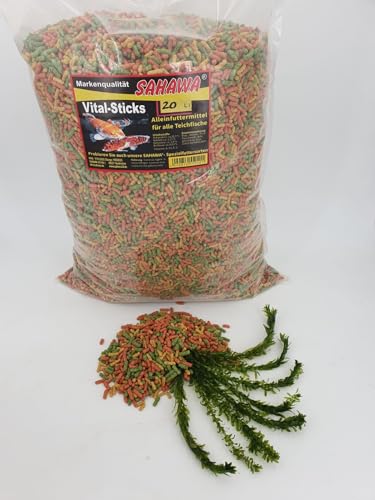 Fischfutter Teichfutter SAHAWA Premium Teichsticks 3-Fach Mix 20 l 2 3 Kg 1x Egeria Densa Wasserpest ca. 20 cm Teichpflanze