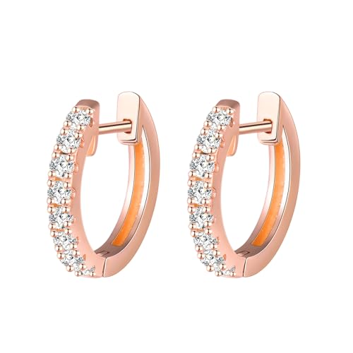 MOOFUN Ohrringe Silber 925 Creolen Klein 10mm Ohrring Damen Ohrringe Mini Zirkon Ohringe Rosegold Hoop Ohrschmuck für Mama Beste Freundin Teenager Mädchen Schwester Frauen Geschenk Geburtstagsgeschenk