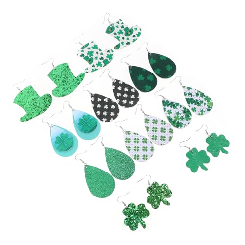 SOIMISS 10 Paar Ohrringe Mit Vier Kleeblättern Große Creolen Für Damen Reifen Gefälschter Ohrring Ohrhänger Ohrentropfen Zum Patricks Day St Patricks Day Kostüme Für Damen Green Leder