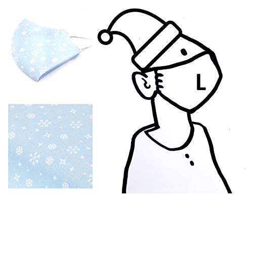 1 Mund- Nasenmaske Weihnachten - Herren Unisex - Hellblau Schneeflocken - 100% Baumwolle 2-lagig Waschbar Handgenäht - Alltagsmaske Behelfs-mundschutz Gesichts-maske