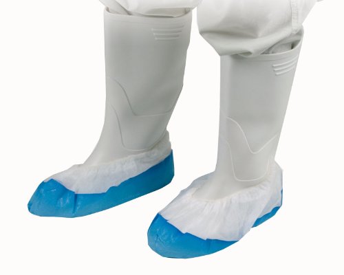 Weißer Ampri Schuhüberzieher - Universalgröße - mit blauer CPE-Sohle - 50 Stück