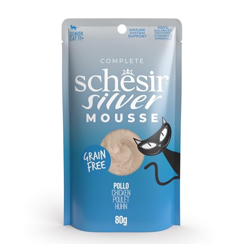 Title Schesir Silver Geschmack Huhn aus Mousse komplettes Nassfutter für ältere Katzen 12 x 80 g