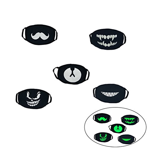 VOSAREA Glow in Dark Gesichtmaske aus Baumwolle Anti Staub Wind Wiederverwendbar Mundmaske Staubschutzmasken leuchten im Dunkeln Gesichtmaske