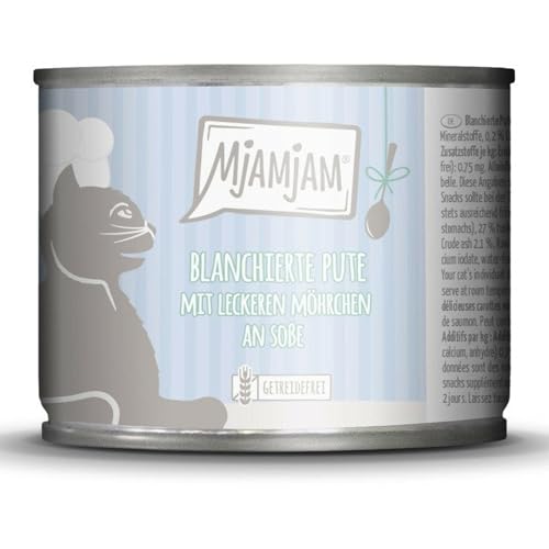 MjAMjAM - Premium Nassfutter für Katzen blanchierte Pute mit leckeren Möhrchen an Soße 1er Pack 1 x 185 g getreidefrei mit extra viel Fleisch