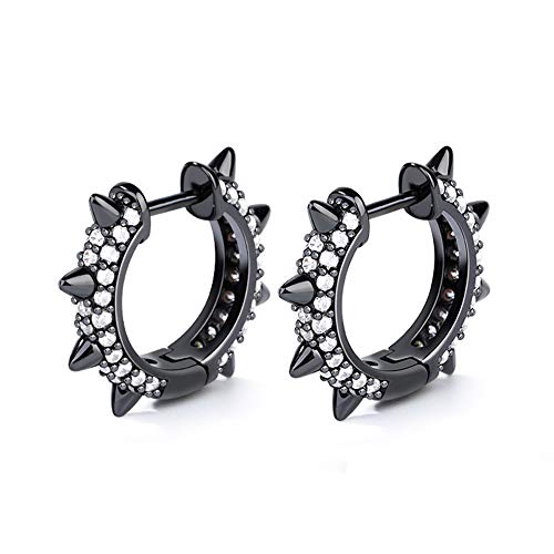 Gnoce Rock Roll Mohawk Ohrhänger im Punk Stil Silber 925 Schwarz Creolen Ohrringe mit Zirkonia Schmuck Geschenk für Damen Herren Mädchen Ehefrau Geburtstag 1Schwarz