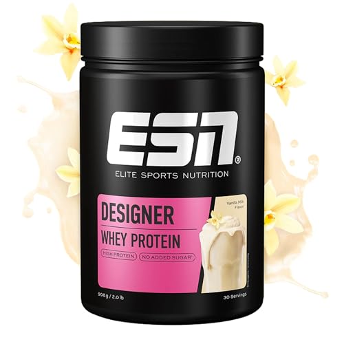 ESN Designer Whey Vanilla Milk 908g bis zu 23g pro Portion ideal zum Muskelaufbau und  erhalt geprüfte Qualität   made in Germany