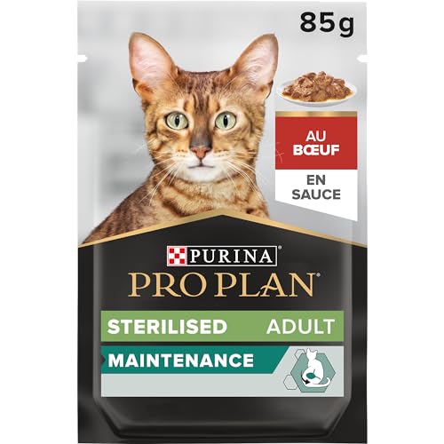 PURINA PRO PLAN STERILISED NUTRISAVOUR Katzenfutter nass für kastrierte Katzen mit Rind 24er Pack 24 x 85g