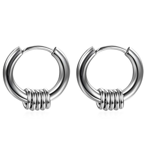 JewelryWe Schmuck Herren Damen Ohrringe 15mm Edelstahl Creolen Ohrringe Hoop Huggie Kreolen Ohrstecker mit kleinen Ringen Kreisen Anhänger Silber