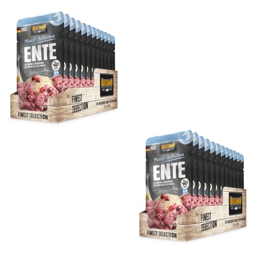 Belcando Finest Selection Adult Ente mit Reis und Preiselbeeren Doppelpack 2 x 12 x 125 g Feuchtnahrung für Sensible oder wählerische Hunde Enthält kalt gepresstes Distelöl