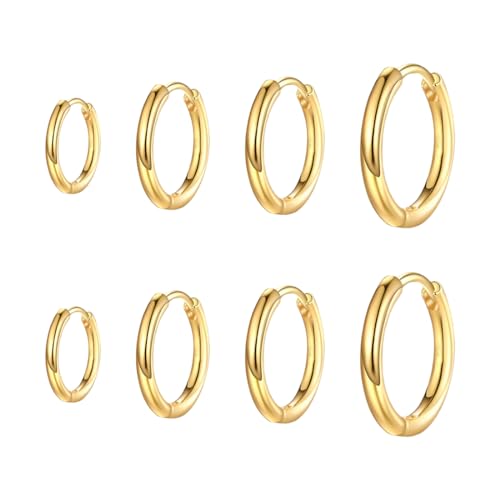 4 Paare Kleine Creolen Ohrringe für Damen Herren Chirurgenstahl Knorpel Huggie Ohrringe Snug Lobe Nase Lippen Daith Helix Piercing Schmuck Winzige Hoop Hinged Schläferohrringe 8 10 12 14MM Gold