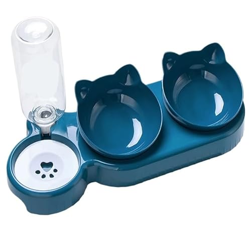 Dreifacher Katzennapf Futterautomat for Haustiere 2-in-1-Doppelnäpfe mit automatischer Trinkflasche neig- und drehbares Design for Katzen und Hunde Hundenapf