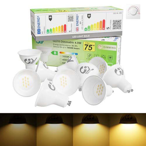 GY Dimmbar Warmweiss Lampe 4.9W 780 Lumen 3000K Warmweiß Glühbirnen 75W Halogenlampe ersetzt Abstrahlwinkel 120 Dimmbar Energiesparlampe 10 Stück