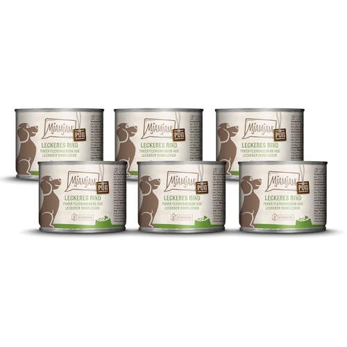 MjAMjAM - Premium Nassfutter für Hunde - Purer Fleischgenuss - leckeres Rind pur 6er Pack 6 x 200g getreidefrei mit extra viel Fleisch