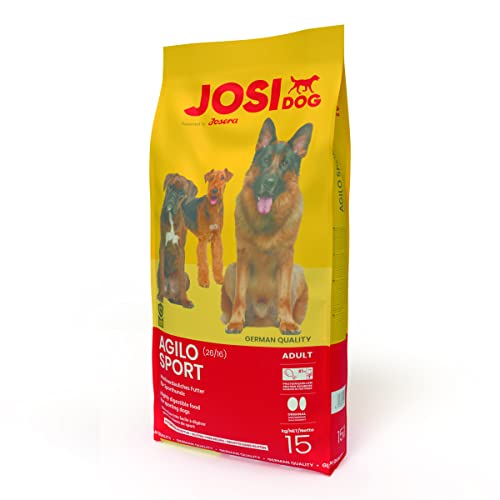 JosiDog Agilo Sport 1 x 15kg Adult Premium Trockenfutter für ausgewachsene sehr aktive Hunde mit viel tierischem Protein für hohen Energiebedarf Powered by JOSERA Hundefutter 1er Pack