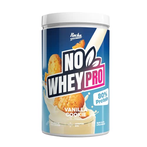 Rocka Nutrition NO WHEY PRO Vegan Protein Pflanzliches Protein-Pulver mit 24 g Protein pro Portion Aminosäuren Vitamin B12 1 kg Vanilla Cookie