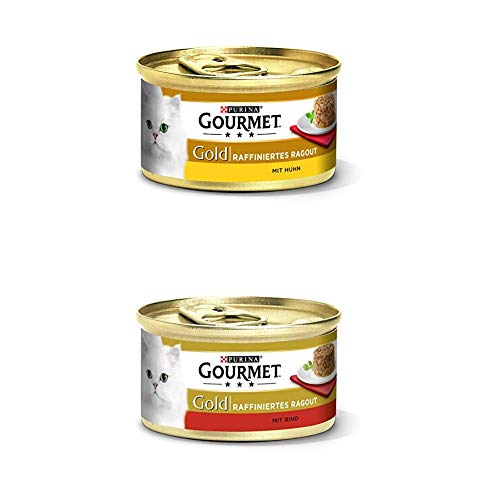 Gourmet Gold Katzenfutter 24er Mix-Pack 2 x 12 x 85g Ragout Huhn und Ragout Rind