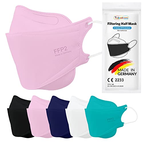 TubeRoo FFP2 Maske rosa pink Fischform 10 Stück Masken aus Deutschland Made in Germany weiche Ohrschlaufen Bänder Atemschutzmaske Mundschutz