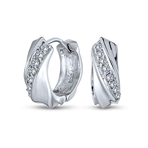 Elegante Cubic Zirconia Cz Akzent Streifen Kreuz Twist Huggie Kleine Creolen Für Frauen Männer .925 Sterling Silber