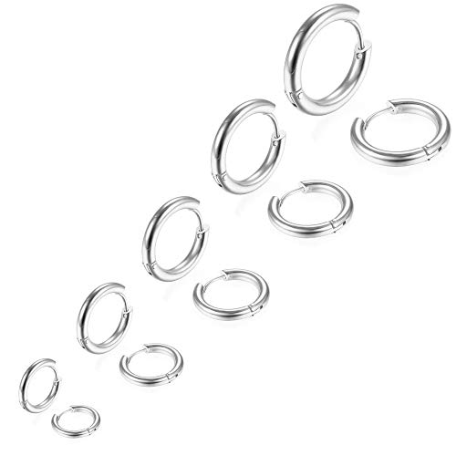 5 Paare Edelstahl Creolen Ohrringe für Herren Damen Silber Männer Klein 8MM-16MM