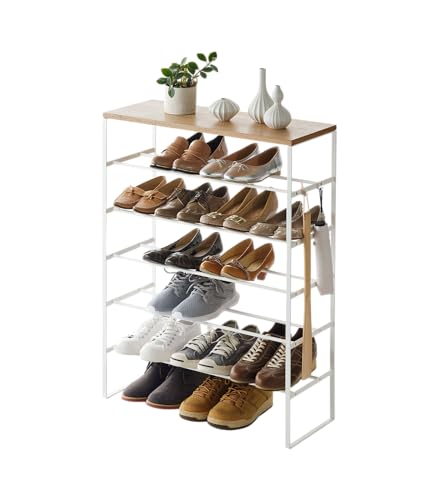 Yamazaki 3369 TOWER Schuhregal mit 6 Ebenen weiß Stahl Holz Minimalistisches Design 66 x 25 x 87 cm LxBxH