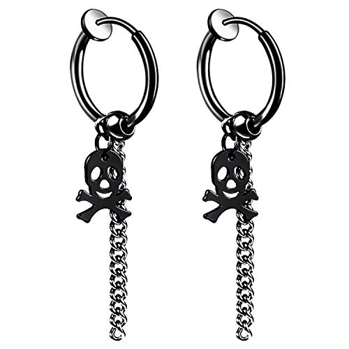 JewelryWe Schmuck Herren Damen Ohrringe Edelstahl Ohrstecker Gotik Punk Totenkopf Sch del Kette H ngend Huggie Creolen Ohrringe Ohr-Piercing Ohrh nger Schwarz