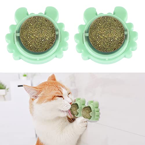 Aucenix 2 Balls Katze Wandroller Katzenlecken Zahnreinigung Dentales essbares Kätzchenspielzeug Natürliches drehbares 2 Grün