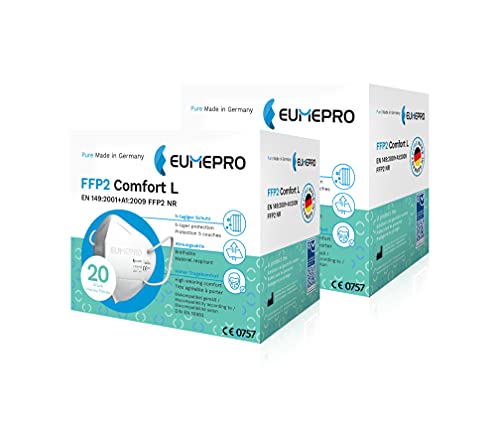 EUMEPRO FFP2 Comfort L 2x 20 Stück FFP2 Masken hergestellt Zertifiziert Deutschland EN 149 2001 A1 2009 CE 0757