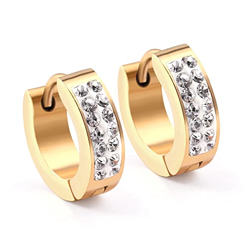 Damen Creolen aus Edelstahl mit Rundschliff Zirkonia Strass 15 mm Ohrringe in Gold Anti-allergisch Geschenkset