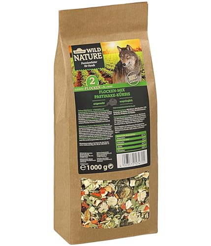 Dehner Wild Nature Hundefutter Flocken-Mix Trockenfutter getreidefrei BARF-Ergänzungsfutter für ausgewachsene Hunde Pastinake Kürbis 1 kg