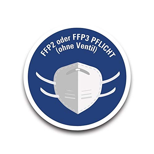 Aufkleber Hinweis FFP2 oder FFP3-Maske Pflicht ohne Ventil Gebot Schild Folie 5-40cm blau Made in Germany Größe 5 cm