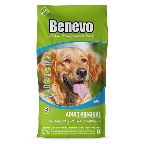 Benevo Hundefutter vegan trocken 15kg Hypoallergen weizenfrei GVO-frei Trockenfutter für alle Rassen mit essentiellen Fettsäuren Taurin L-Carnitin PETA und Vegan Society UK genehmigt