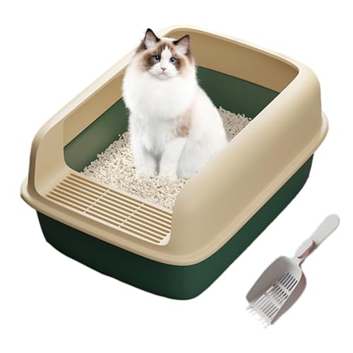 MWZBTG 41x31x17cm Hochwandige Katzentoilette Katzenklo Ohne Deckel Extra Große Katzentoiletten Mit Offener Oberseite Und Schaufel Katzentoilette Mit Rand Seitlich Öffnende Katzentoiletten