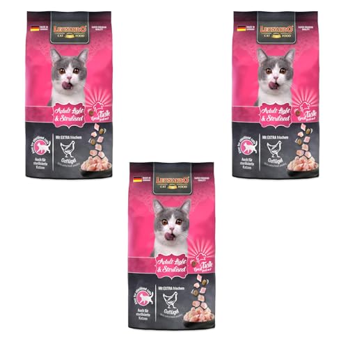 Leonardo Adult Light Sterilised 3er Pack 3 x 300 g Trockenfutter für ausgewachsene sterilisierte Katzen Mit Geflügel Reduzierter Energiegehalt hoher Eiweißgehalt