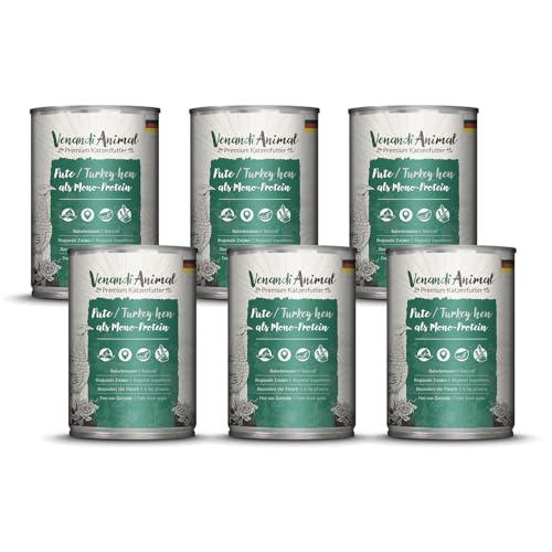 Venandi Animal Premium Katzenfutter Pute als Monoprotein Nassfutter getreidefrei und naturbelassen 6er Pack 6 x 400g